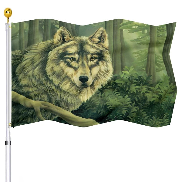 Scary Wolf Red Moon Night Howling Flag