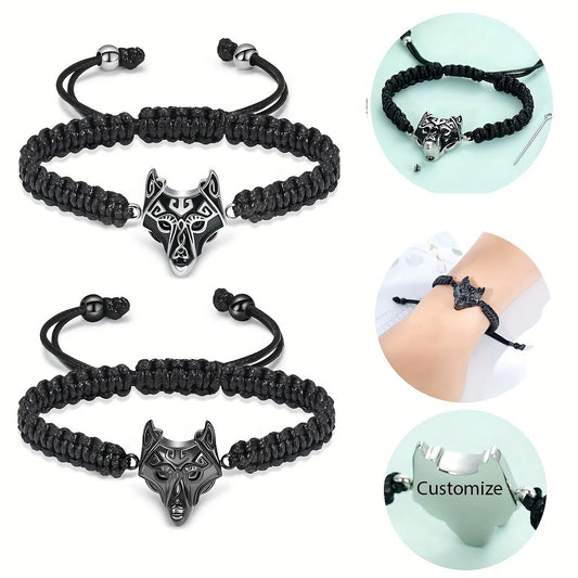 Adjustable Fashion Wolf Head Braided Rope Bracelet