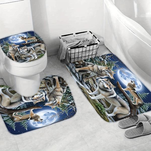 Wolf Themed Bathroom Décor Set with Moonlight Motif