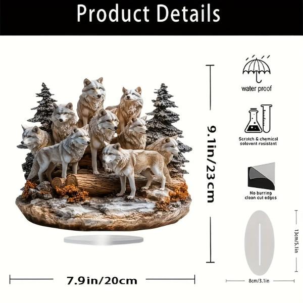 1pc Wolf Pack Sculpture with Stand, Tabletop Animal Themed Decorative Plaque