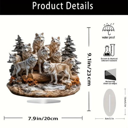 1pc Wolf Pack Sculpture with Stand, Tabletop Animal Themed Decorative Plaque