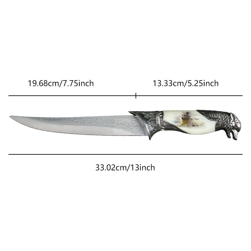 Decorative 13" Wolf-Themed Fixed Blade Collector's Knife With Plastic Stand