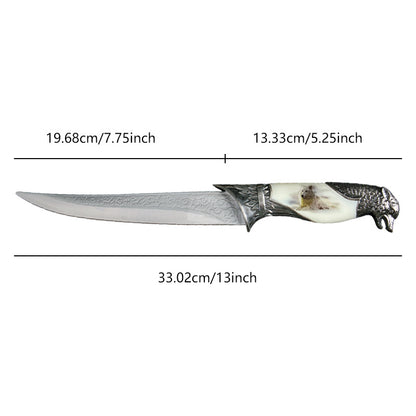 Decorative 13" Wolf-Themed Fixed Blade Collector's Knife With Plastic Stand