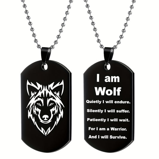 Unique Double-Sided Stainless Steel Wolf Head Dog Tag Necklace or Keychain