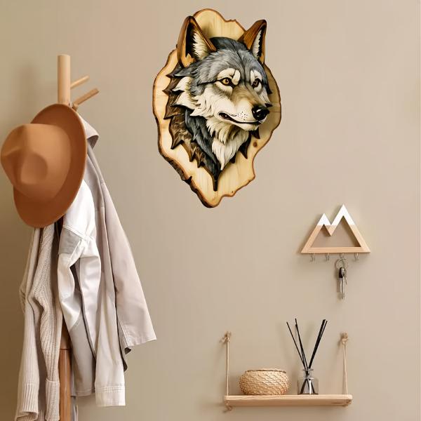 Charming Wooden Wolf & Tiger Head Wall Art - 2D Carved Animal Home Décor