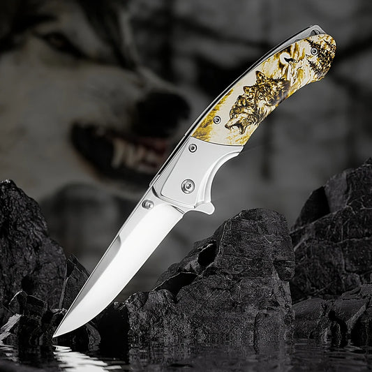 Decorative Hunter's Folding Wolf-Themed Equipment Knife